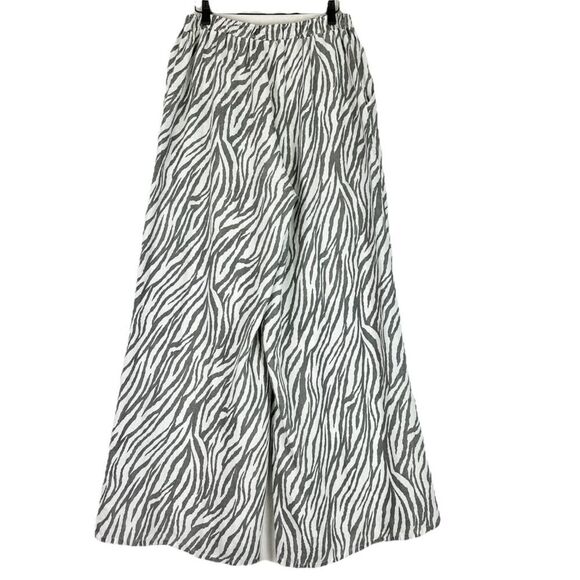 Match Point Linen Wide Leg Palazzo Pants Size XL Zebra Pull On Pockets Lagenlook - Picture 2 of 6